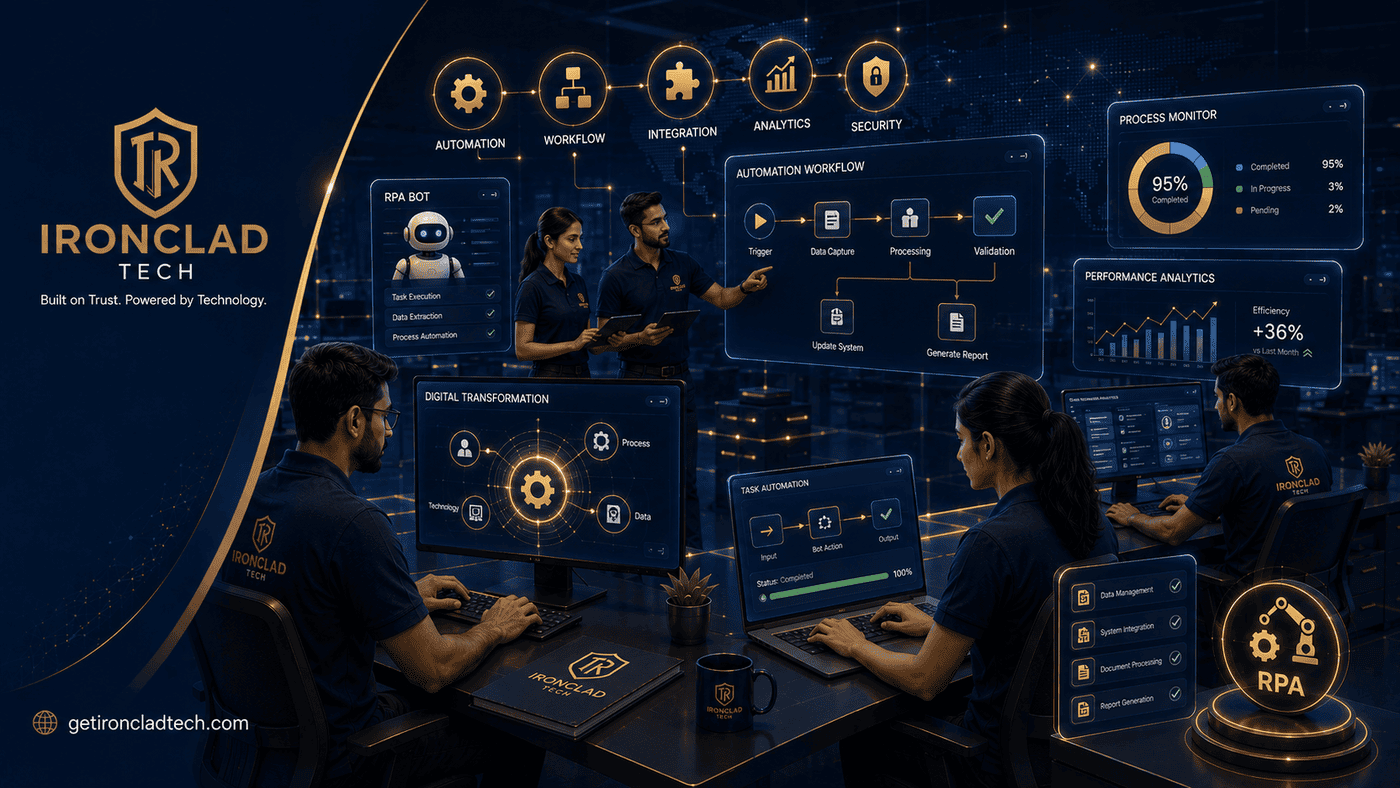 Ironclad Tech digital solutions team building automation workflows and RPA processes