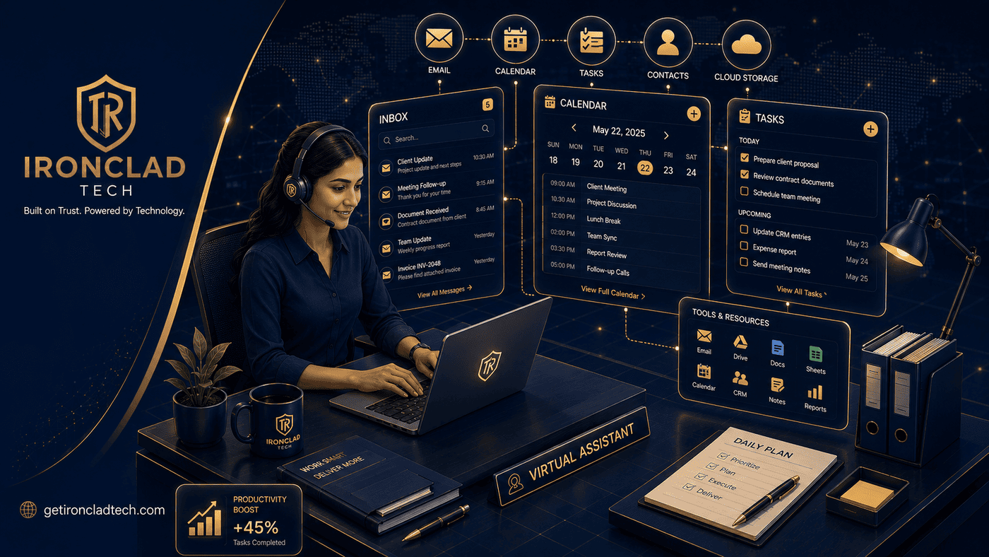 Ironclad Tech virtual assistant managing calendar, inbox and tasks